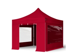 Carpa plegable de 3 x 3 m, aluminio profesional de 40 mm, laterales con ventanas panorámicas, color rojo