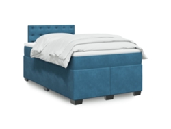 Cama Box Spring Con Colchón Terciopelo Azul 120x200 Cm