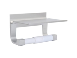Porta Papel Higiénico Adhesivo Con Estante De Aluminio Sin Taladrar Pared Montado Plata
