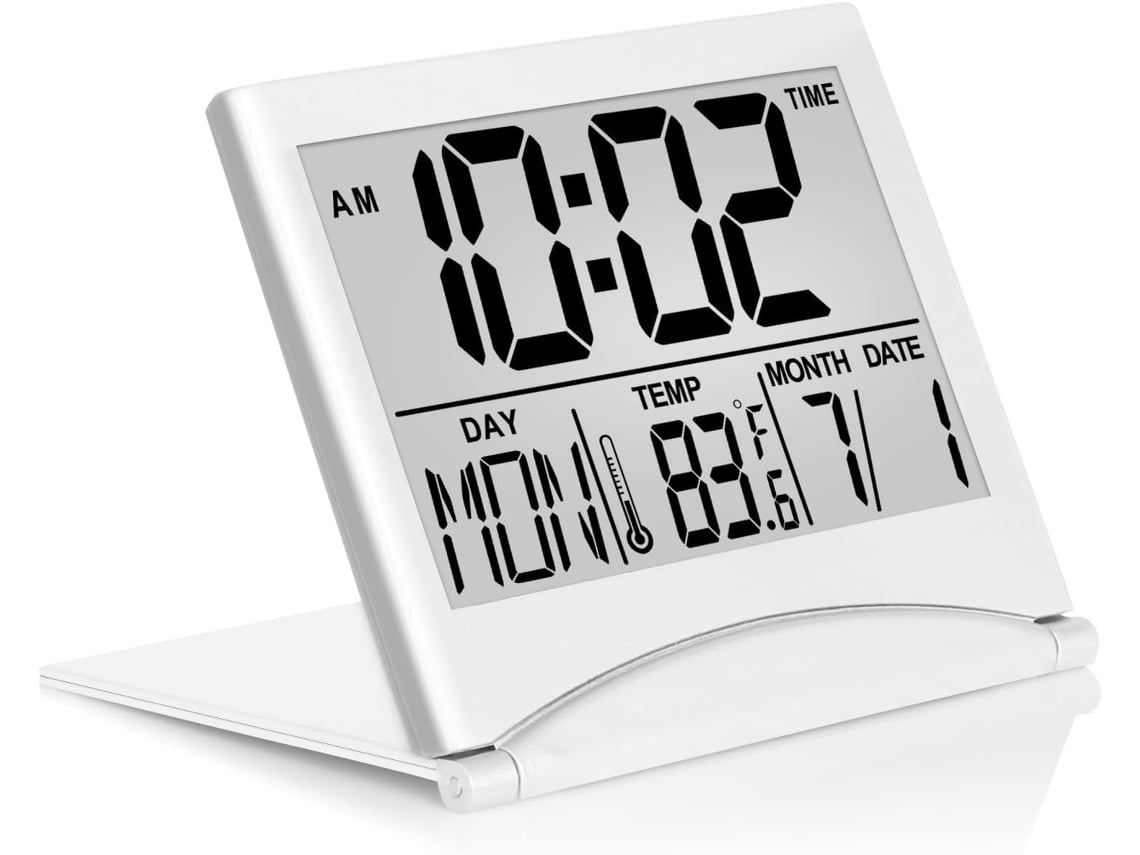 Reloj Despertador Digital De Viaje - Calendario Plegable Con Temporizador Y Pantalla Lcd Con Función De Repetición (blanco)