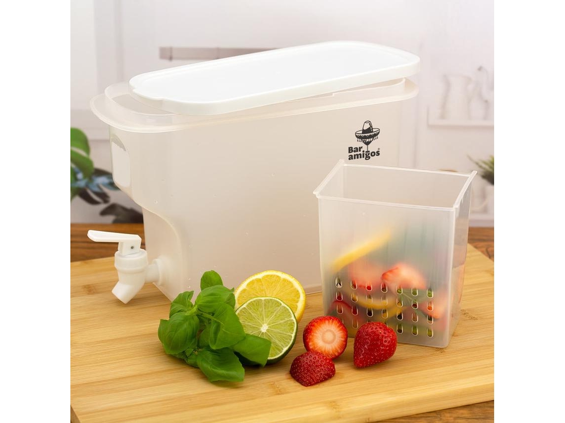 Dispensador de agua de infusión de frutas, estante para refrigerador, recipiente rellenable con grifo, 3,5 l, Bar Friends
