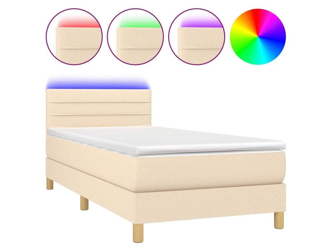 Maison Exclusive - Cama Box Spring Con Colchón Y Led Tela Crema 90x190 Cm