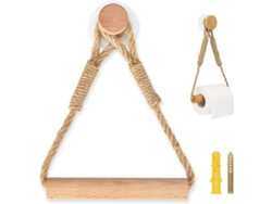 Soporte Para Papel Higiénico Autoadhesivo De Madera Y Cuerda, Accesorio Rústico Para El Baño (1 Unidad)