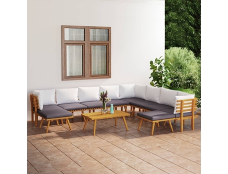 Conjunto 11 Muebles de jardín VIDAXL con cojines madera maciza de acacia