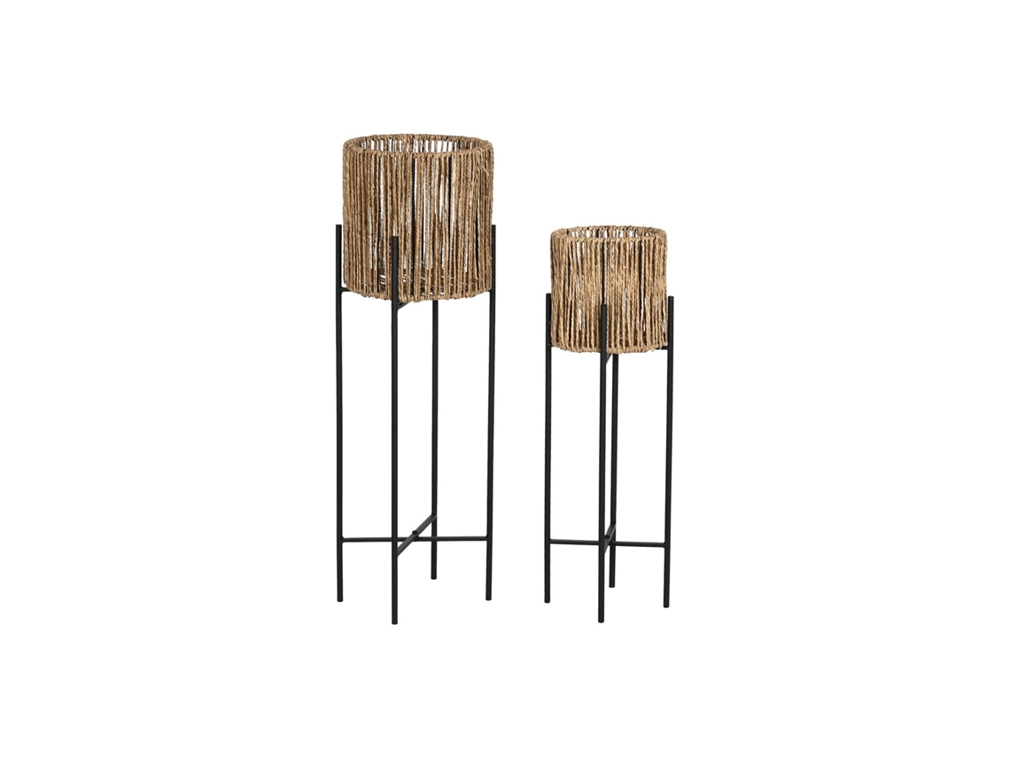 Set 2 Macetero Metal Fibra Negro 24x24x77cm