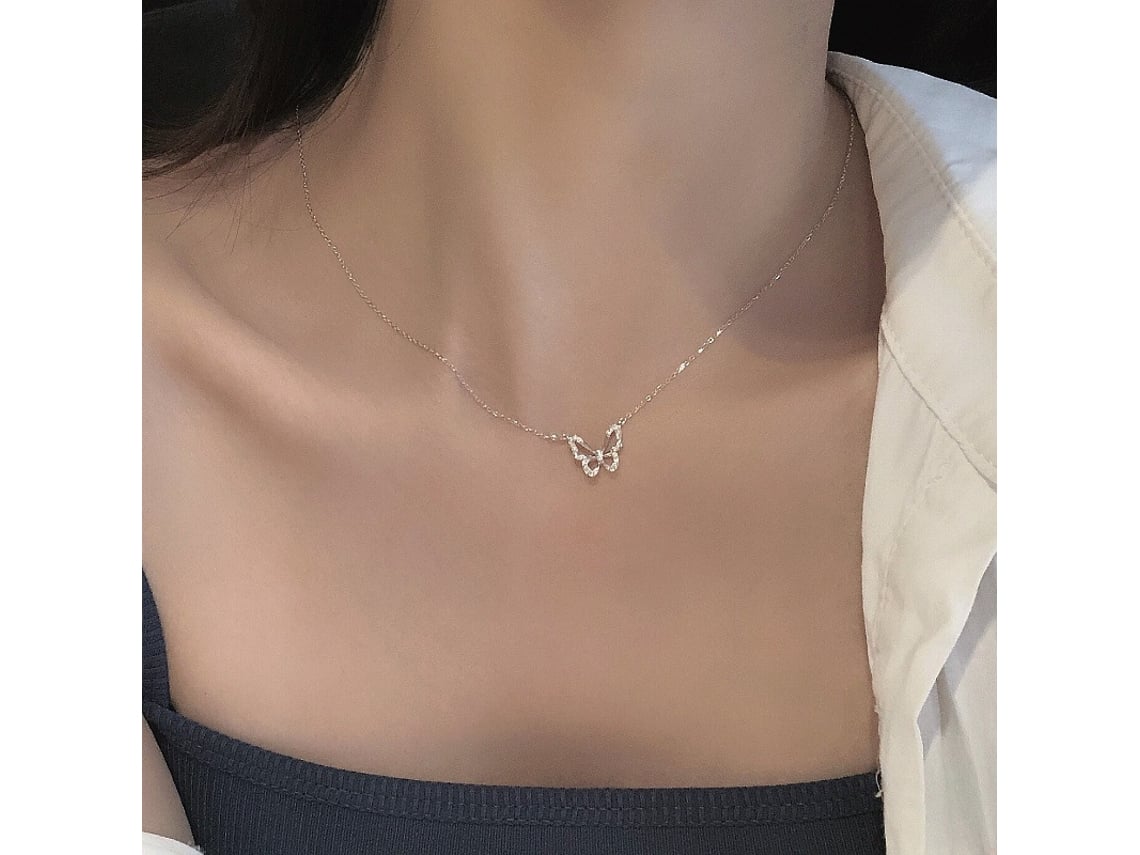 (oro Blanco) Plata De Ley S925, Collar De Mariposa De Oro De Quilates, Diseño Sofisticado, Lujo Discreto, Versátil, Brillo Etéreo.