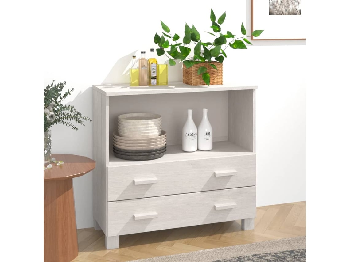 Aparador Hamar Madera Maciza De Pino Blanca 85x35x80 Cm