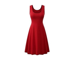 2026-vestido De Verano Mujer Sexy Sin Mangas Cuadrado Solido A-line Cintura Alta Casual Rojo