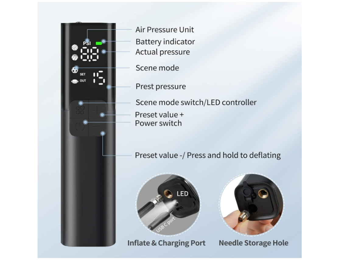 Bomba de Bola Eléctrica con Inflado y Desinflado CHRONUS MY01 Negro