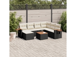 Conjunto de 8 sofás de jardín con cojines de mimbre sintético negro, Dkd Home Decor