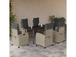 Juego de comedor de jardín de 7 piezas con cojines de mimbre gris claro de DKD Home Decor