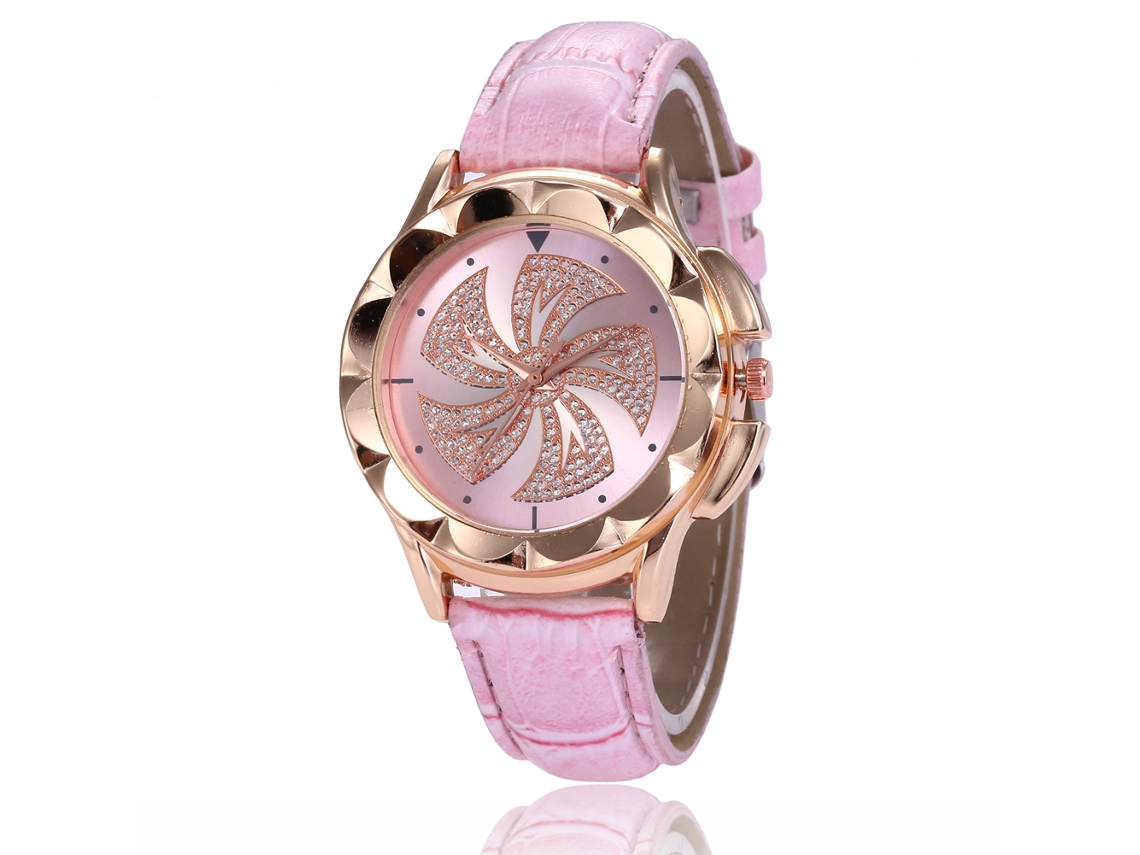 Elegante Reloj De Pulsera Para Parejas Con Correa De Piel Sintética Y Esfera Redonda Rosa.
