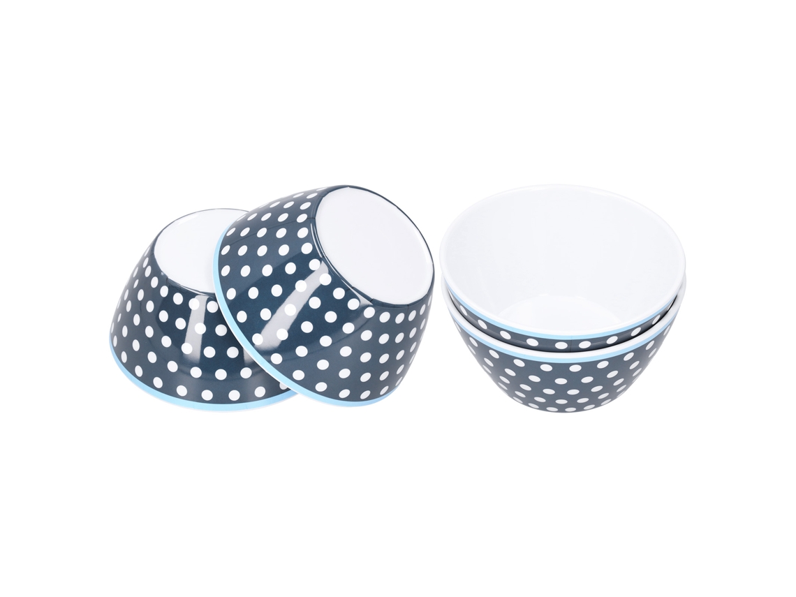 Juego De 4 Boles Para Ensalada De 6 Pulgadas, De Porcelana, Imitación Melamina, Con Estampado Azul Oscuro Y Diseño Anticaída.