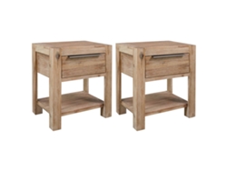 Mesitas de Noche LOVELY HOME Mesinha com Gavetas 2 Pcs 40X30X48 Cm Acácia Maciça