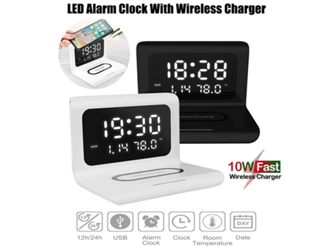 Cargador inalámbrico 3 en 1, cargador de 10 W, carga de reloj de escritorio, negro CHRONUS
