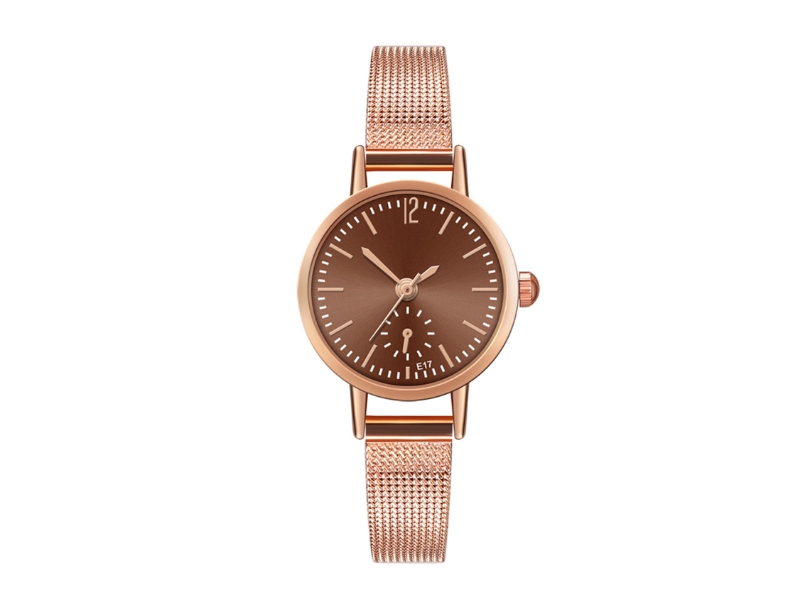 Reloj De Pulsera Sencillo E Informal Con Correa De Malla, Movimiento De Cuarzo Marrón, E17-w