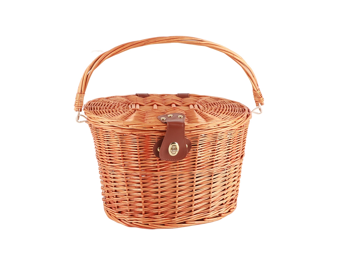 Cesta Delantera Para Bicicleta De Ratán Natural Con Tapa Plegable Y Cierre Metálico, Cesta De Almacenamiento Hecha A Mano.