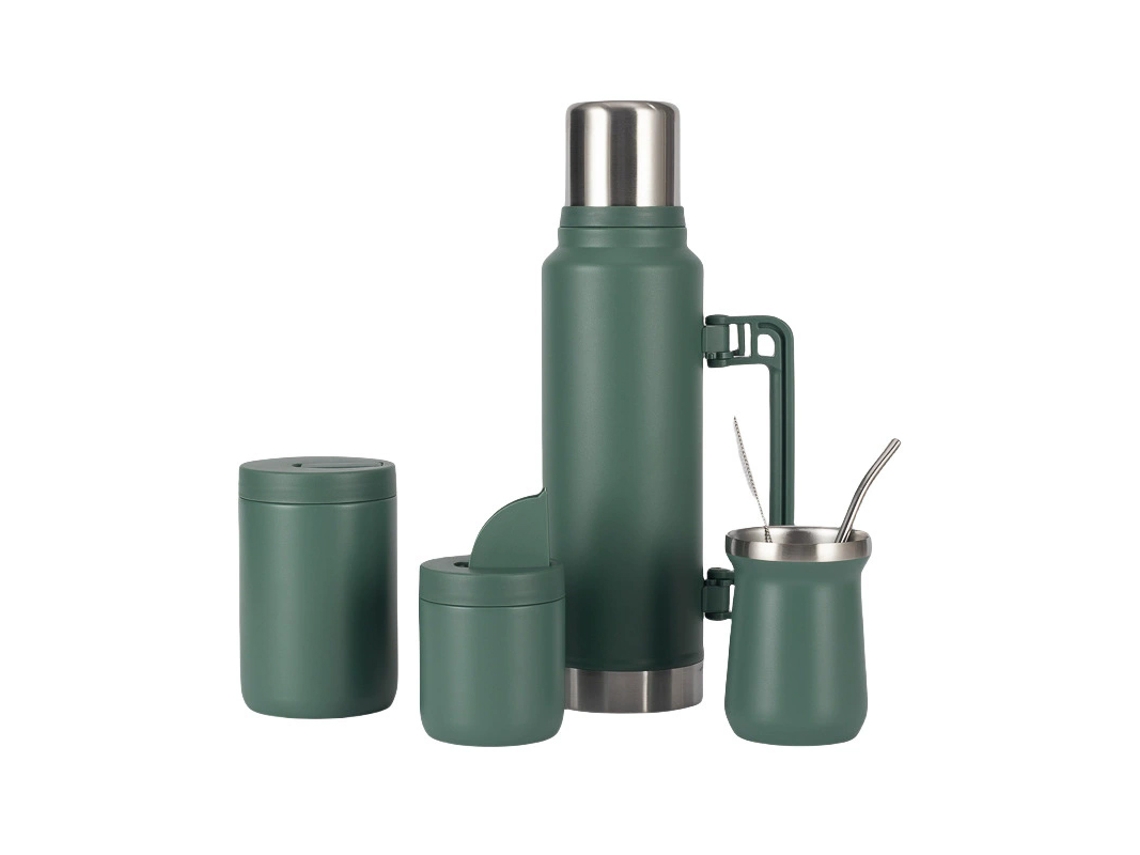 Termo De Acero Inoxidable De 1200 Ml Para Yerba Mate, Con Asa (verde Militar).