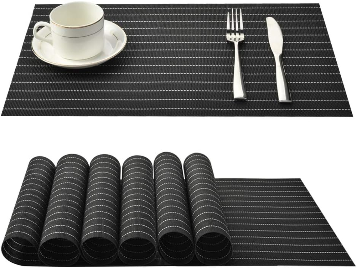 Juego De 6 Piezas - 30x45 Cm - Antideslizante, Lavable Con Agua - Pvc - Para Cocina - Blanco Y Negro