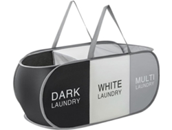 Cesta para la ropa estampada con 3 compartimentos, blanca/oscura, plegable y organizadora | Organizador de ropa Slowmoose Home