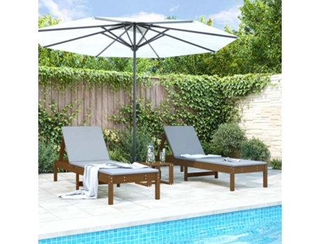 MAISON EXCLUSIVE - Tumbonas con mesa 2 uds madera maciza de pino marrón miel