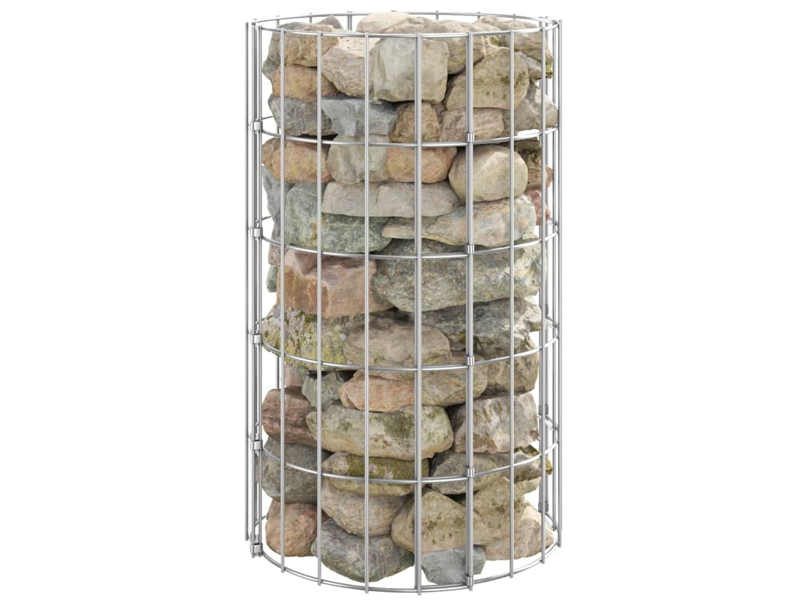 Macizo de flores elevado/cesta de gaviones sobre poste, Ø30 x 50 cm, acero galvanizado, DKD HOME DECOR