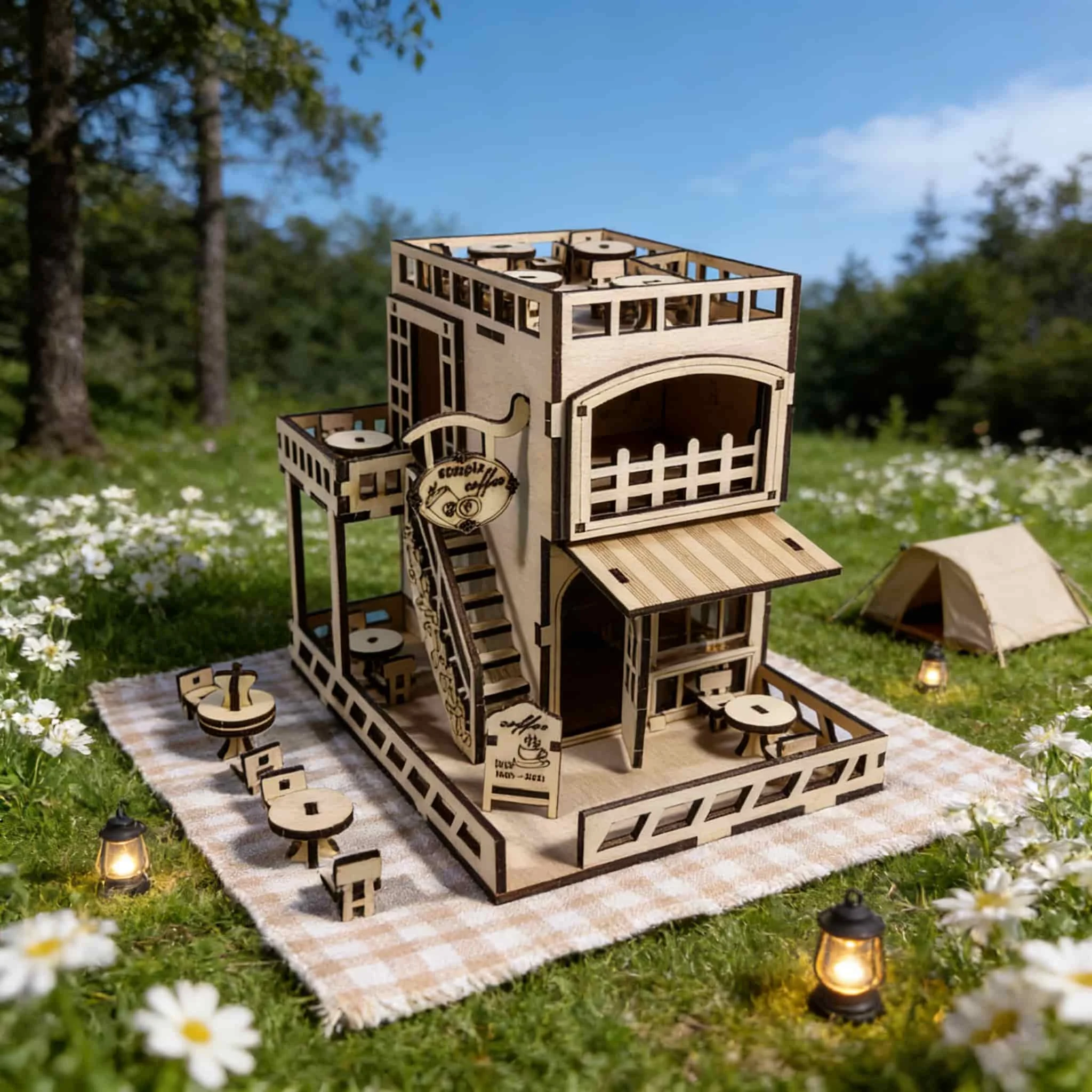 Kit De Modelo De Rompecabezas De Madera 3d Para Cafetería - Regalo Creativo Para Hacer Tú Mismo