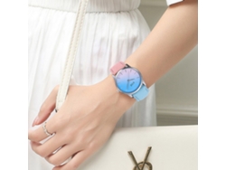 Reloj De Cuero Pu Ccq Moda Unisex Bicolor Rosa+azul Reloj De Cuarzo