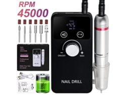 Taladro eléctrico de uñas de 45000 RPM, juego de manicura inalámbrico 6 en 1, herramienta de manicura LCD recargable de 2000 mAh, color negro Lalamoli