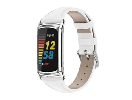 Correa Smartwatch Para Fitbit Charge5 Mijobs Correa De Reloj Delgada De Cuero Genuino Blanco-Plata VENISYMLIS