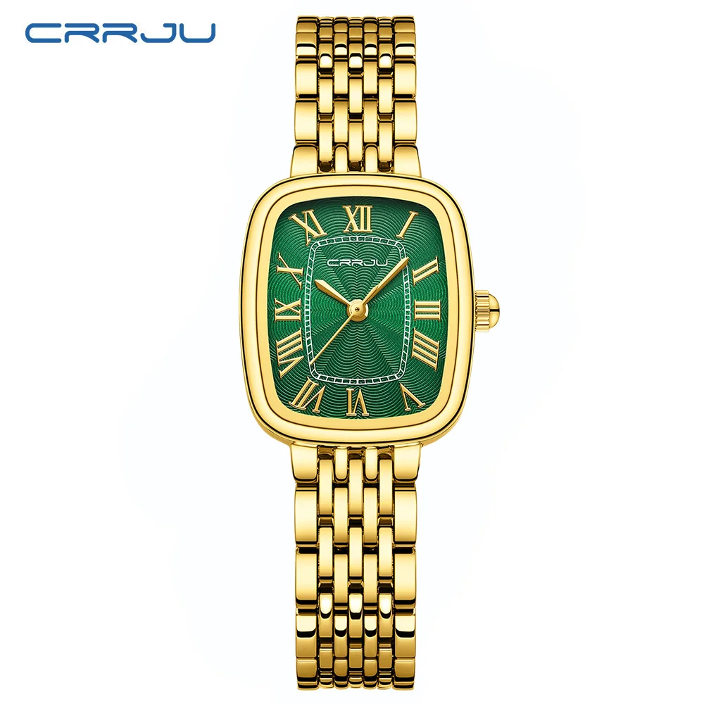 Reloj De Mujer, Caja Rectangular Retro, Correa De Acero Inoxidable.