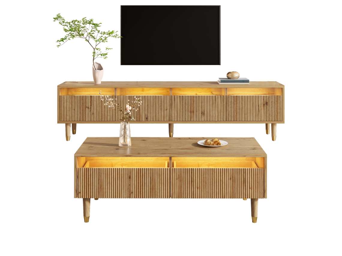Soporte Para Tv Led Dorado, Mesa De Centro De Madera, Elegante Conjunto Para Sala De Estar