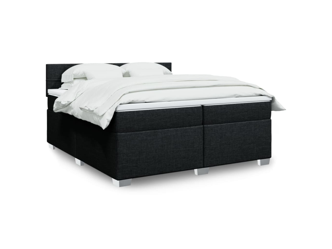 Cama Box Spring Con Colchón Tela Negro 200x200 Cm