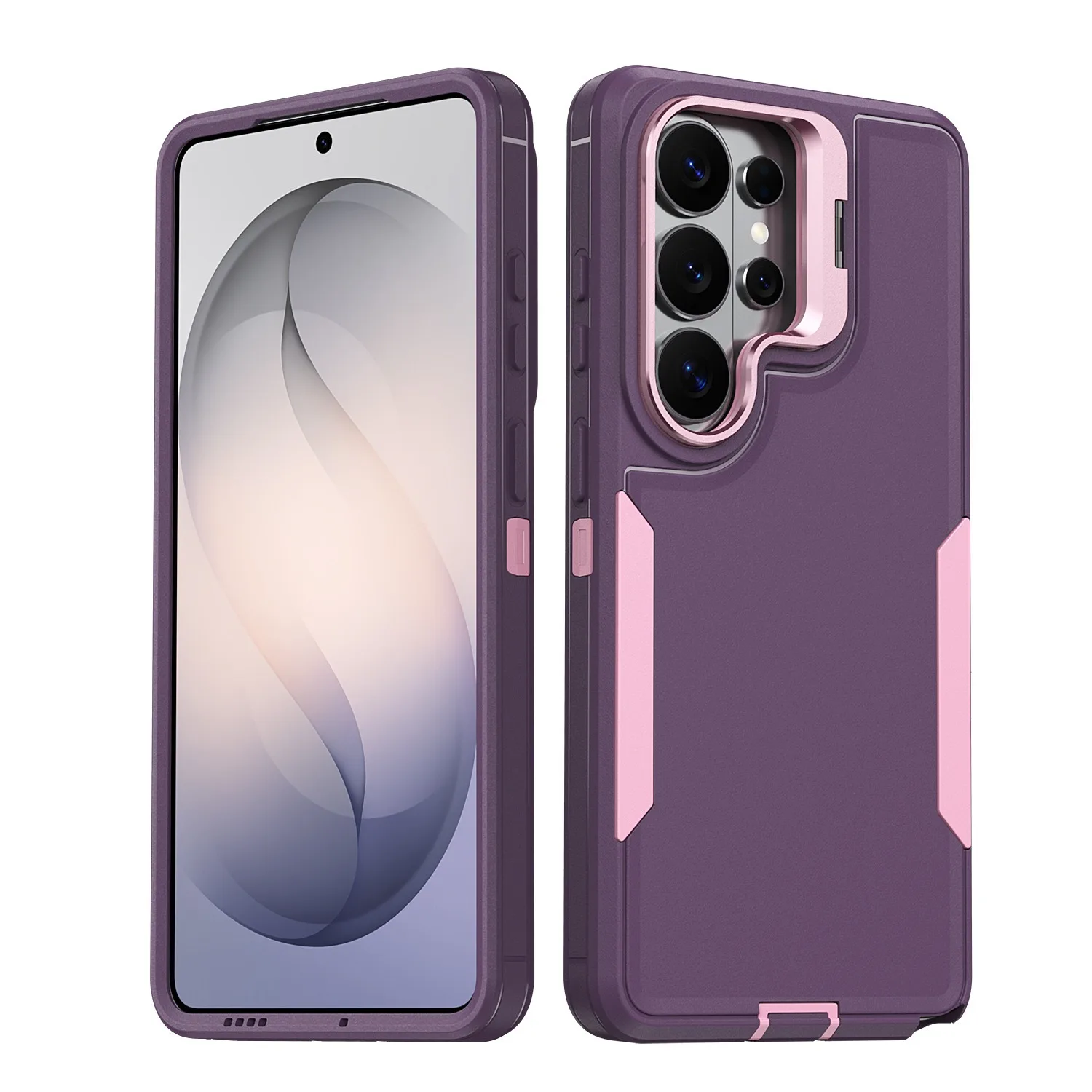 (morado, Galaxy S25 Ultra) Funda Protectora Integral De Material Híbrido Resistente Con Soporte De Lente De Aleación.