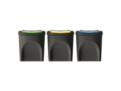 Conjunto de 3 Cubos de Basura 100% Plástico Reciclado Negro 3X25L WELLHOME