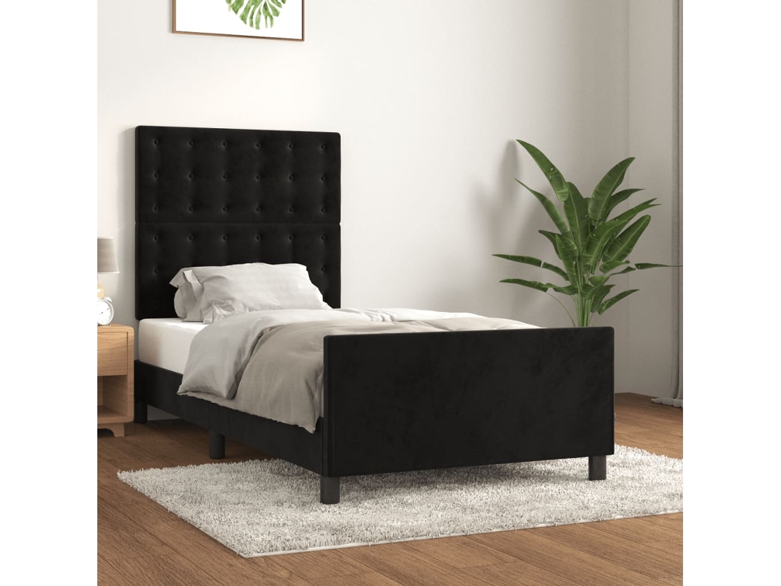 Estructura De Cama Sin Colchón Terciopelo Negro 90x200 Cm