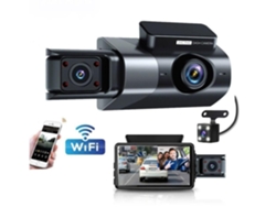 Cámara para coche con wifi HD de 3 lentes y 1080p: ángulo ultra amplio de 170°, visión nocturna infrarroja, sensor G de colisión y grabación en bucle continuo.