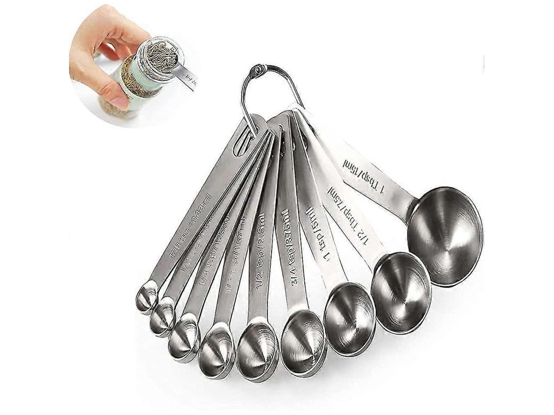 Juego De 9 Cucharas Medidoras De Acero Inoxidable Para Cocina Y Repostería.