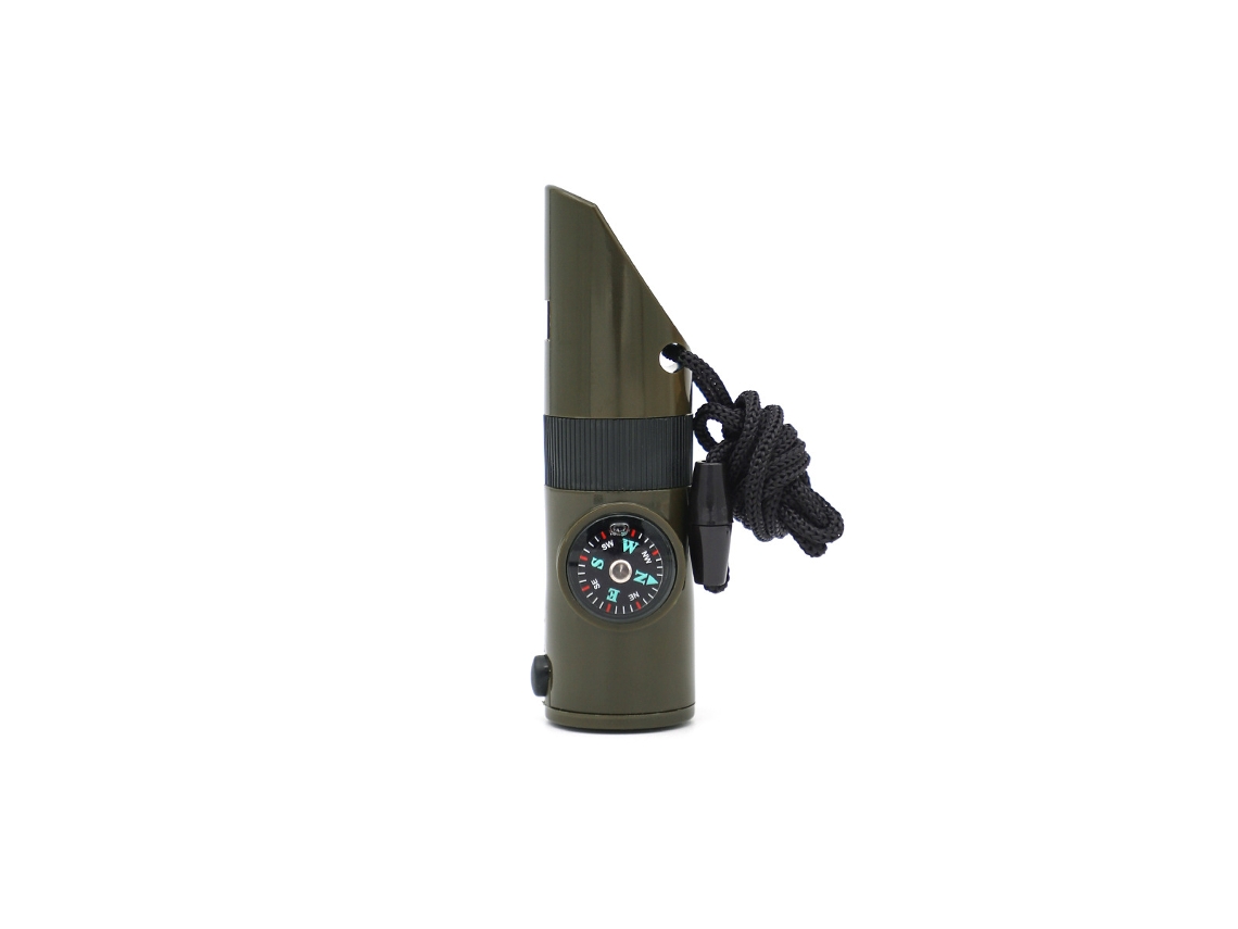 Silbato de supervivencia multifuncional 7 en 1 con brújula y lupa, herramienta ecológica para aventuras al aire libre, Tommy01