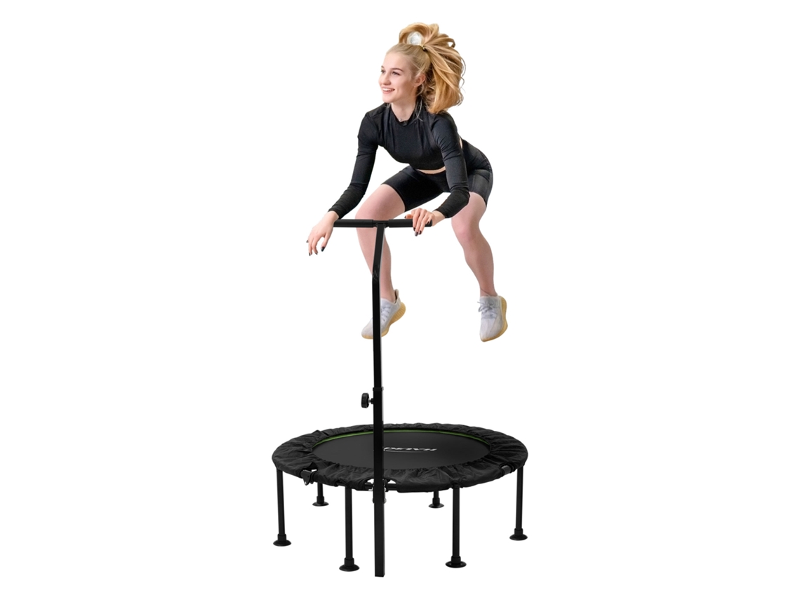 Trampolín De Fitness Hauki Ø102cm Verde, Silencioso Con Barra De Agarre Altura Regulable