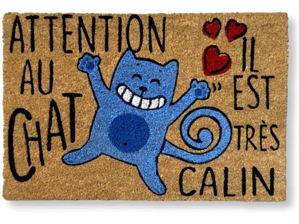 Felpudo KOKO DOORMATS Attention Au Chat (Castaño - 60 x 40 x 1.50 cm - Fibra de Coco y Base de PVC)