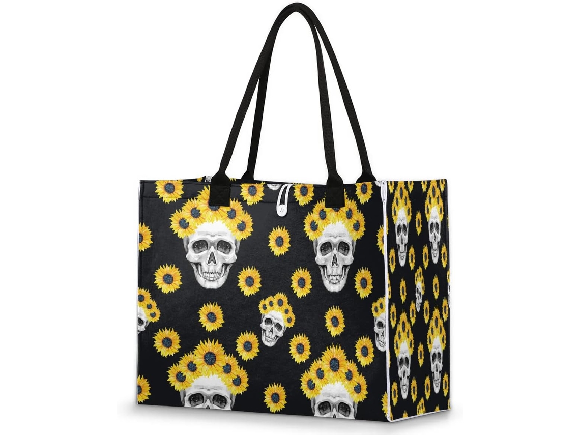 Bolso Hombro Grande Tropicallife Asa Superior Estampado Calavera Girasol Amarillo Color Xx Large