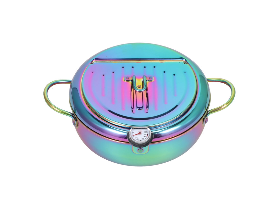 Sartén Antiadherente De Acero Inoxidable De 3,2 Litros Con Termómetro, Anillo Filtrante Y Utensilio De Cocina.