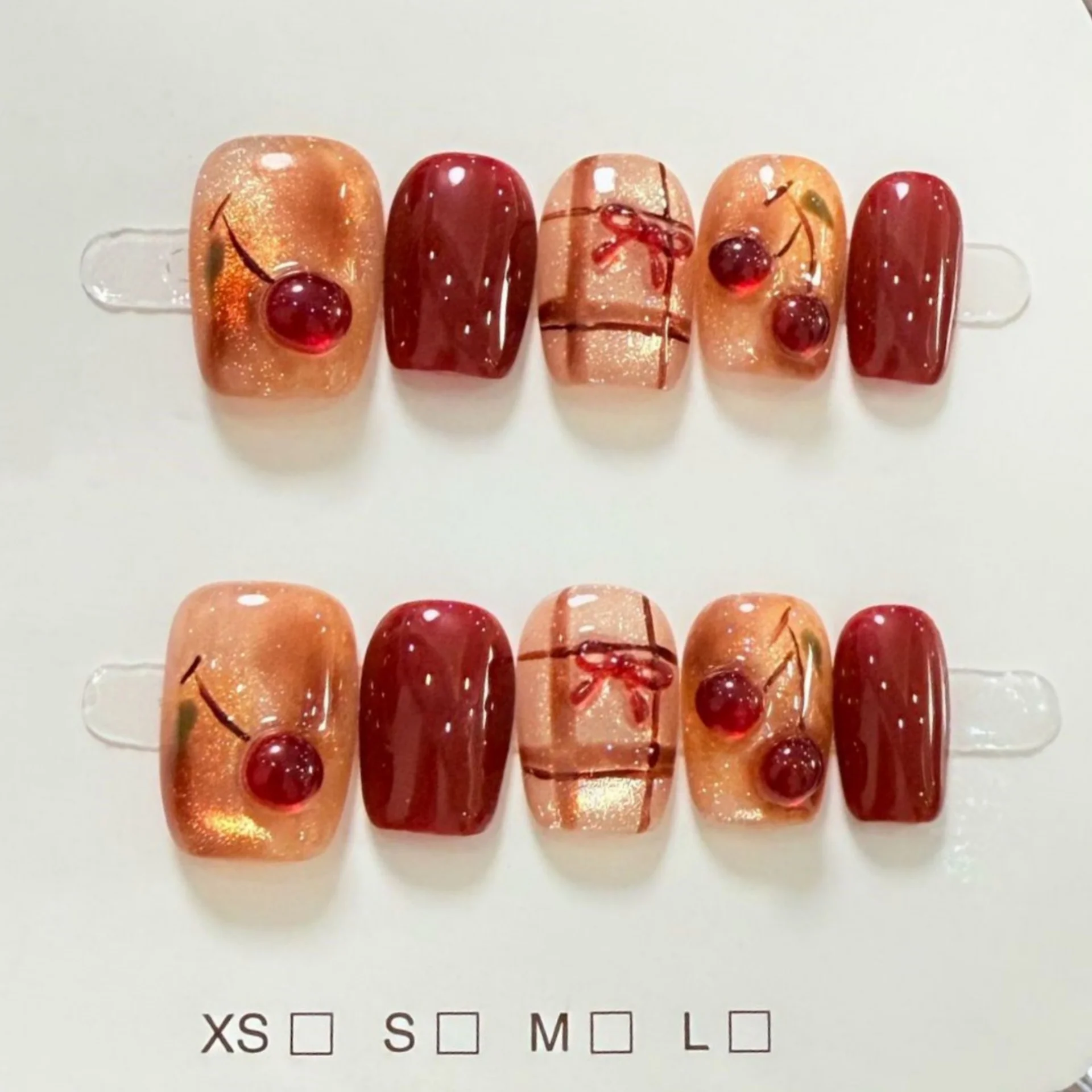 (a297-l) Paquete De 10 Piezas De Decoración De Uñas Rectangular Corta Prensada A Mano