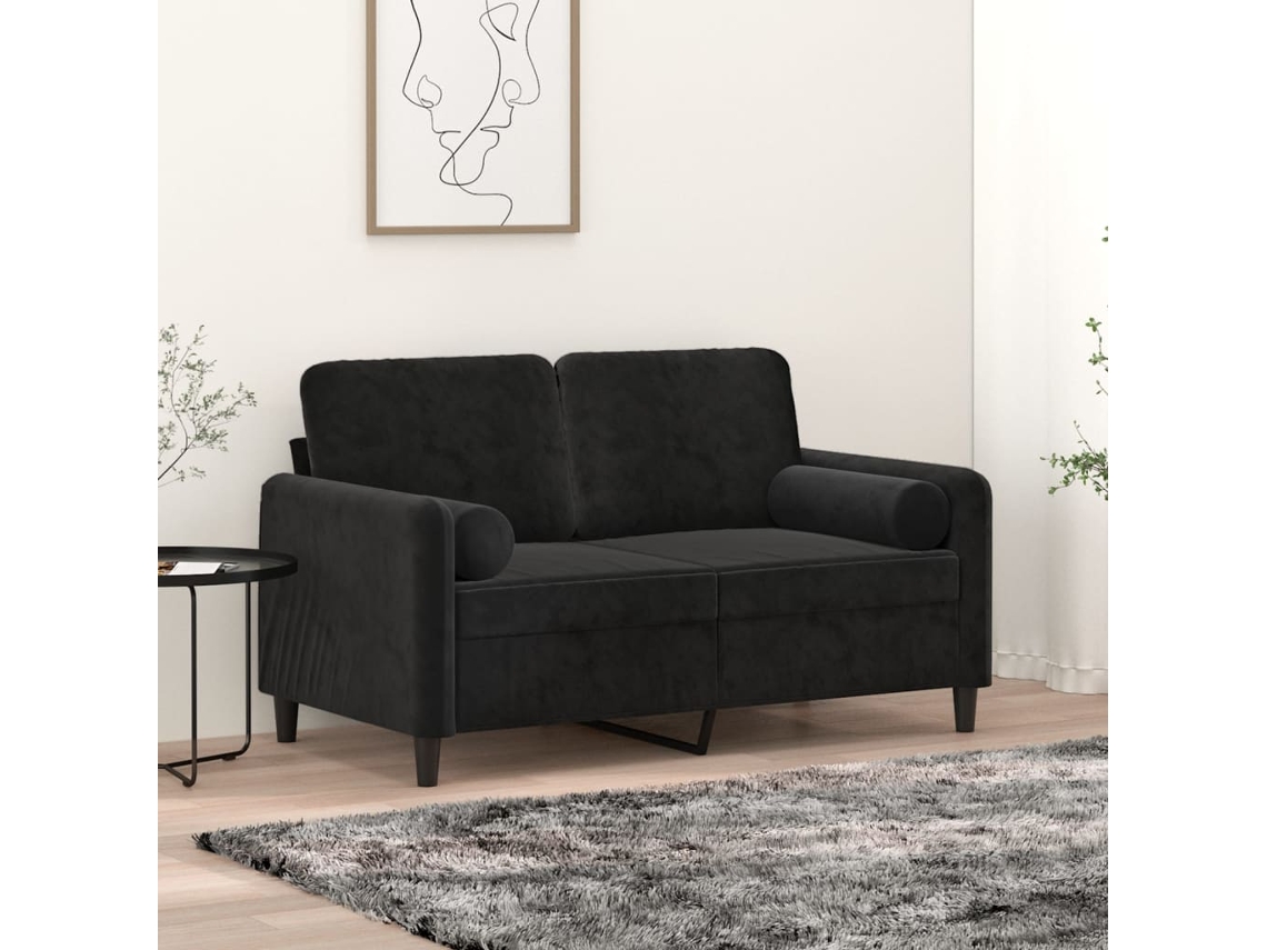 Sofá De 2 Plazas | Sofá De Salón | Sofá De Descanso Con Cojines Terciopelo Negro 120 Cm Wsd257860