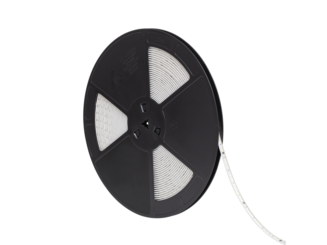 Tira Led Regulable 220v Smd Autorrectificada 120 Led/m Bobina 20m 8,5w/m 750lm/m Ancho 10mm Corte 10cm Ip65 2700k Branco Quente