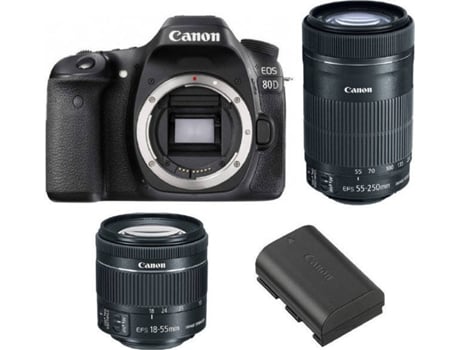 Cámara Reflex CANON EOS 80D + Objectivo EF-S 18-55MM F4-5.6 IS STM + Objectivo EF-S 55-250MM F4-5.6 IS STM + Batería Canon LP-E6N (APS-C)