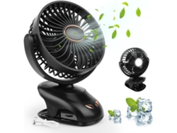 Ventilador Portátil Silencioso (negro) - Recargable Por Usb - Pantalla Led - Luz Nocturna - 5 Velocidades - Rotación De 90°