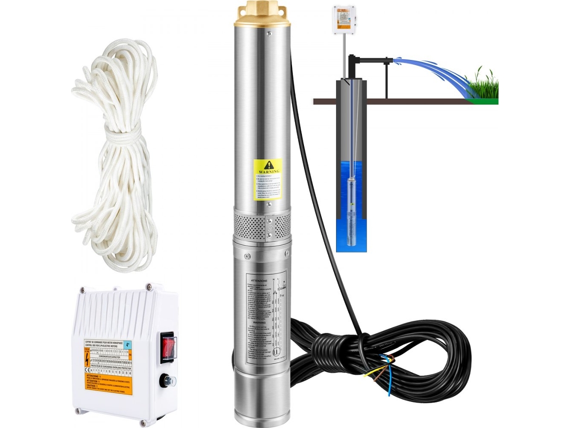 Bomba de pozo profundo Tekmaquinas de 1100 W y 4 cilindros de acero inoxidable con alto caudal