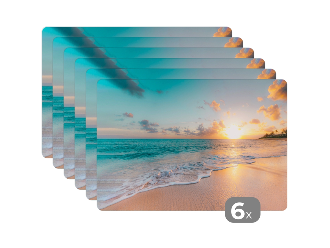 Manteles Individuales Juego De 6puesta De Sol - Playa - Mar - Verano - Azul 45x30 Cm